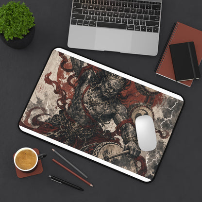 Raijin Thunder God With Drums - Japanese Mythology Gaming Desk Mat - Moikas