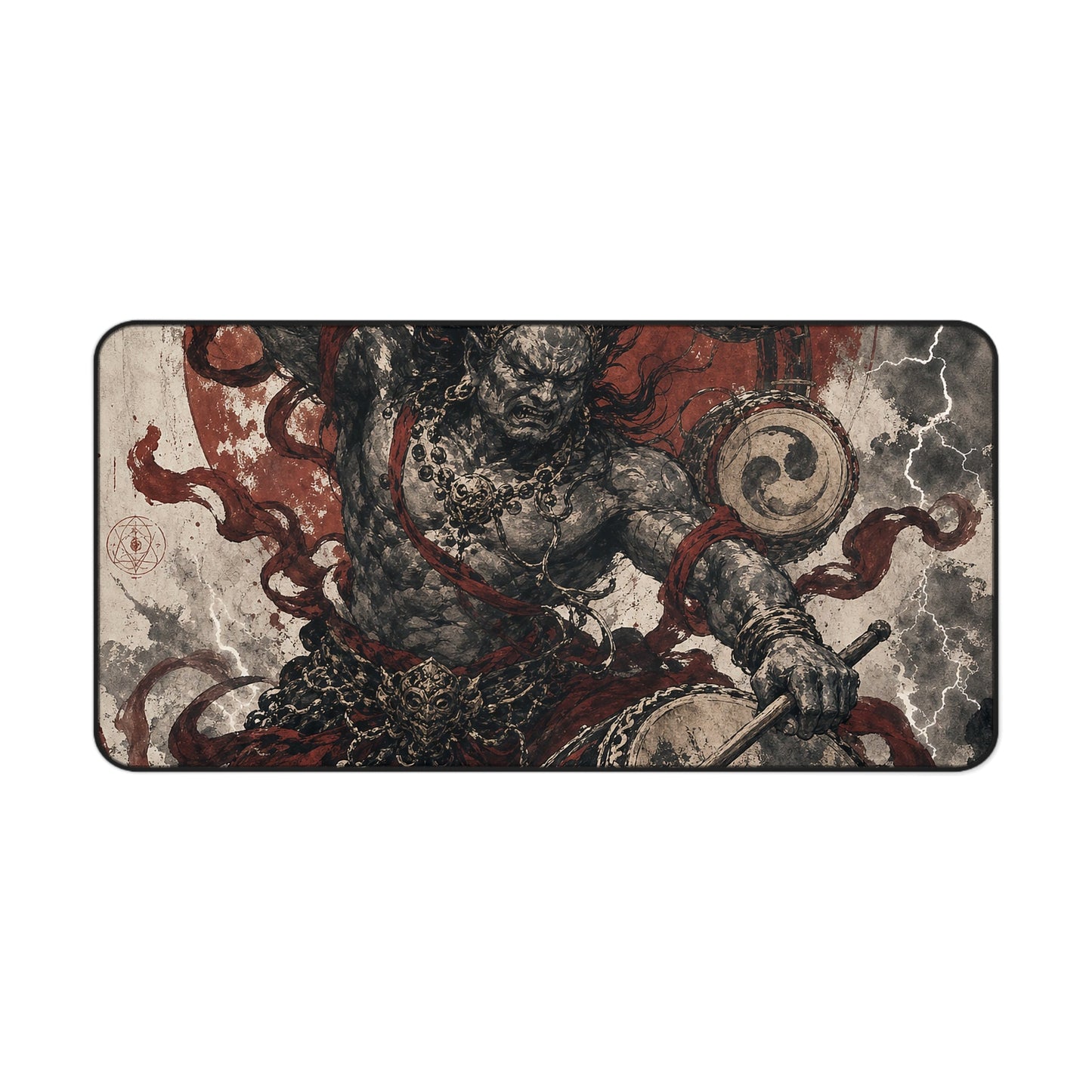 Raijin Thunder God With Drums - Japanese Mythology Gaming Desk Mat - Moikas