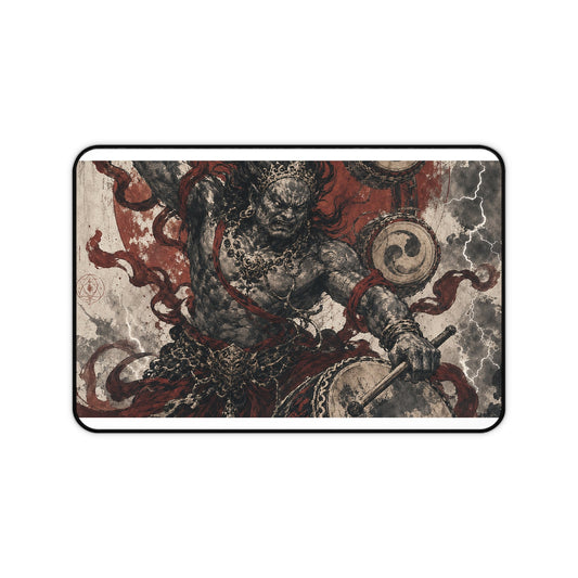 Raijin Thunder God With Drums - Japanese Mythology Gaming Desk Mat - Moikas