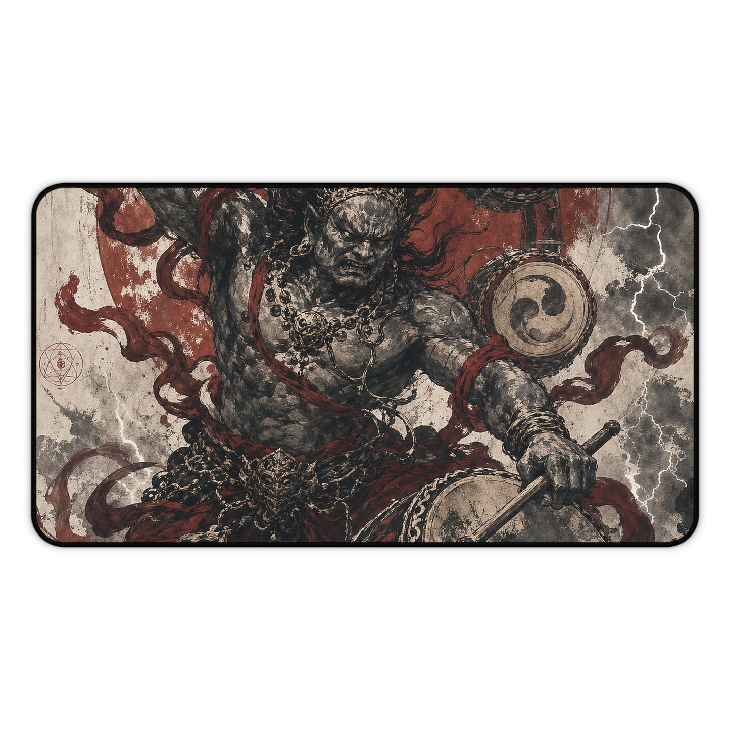 Raijin Thunder God With Drums - Japanese Mythology Gaming Desk Mat - Moikas