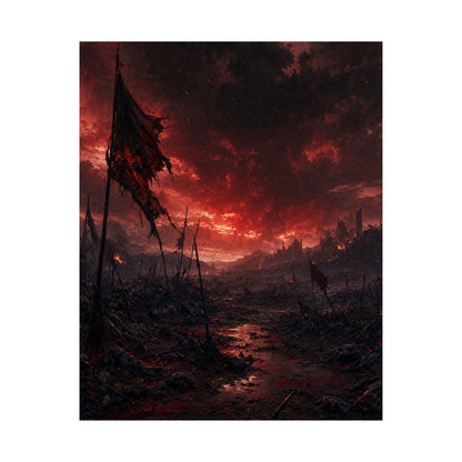 Ravaged Battlefield Under Storm Clouds - Dark Fantasy Art Print (Matte Poster) - Moikas