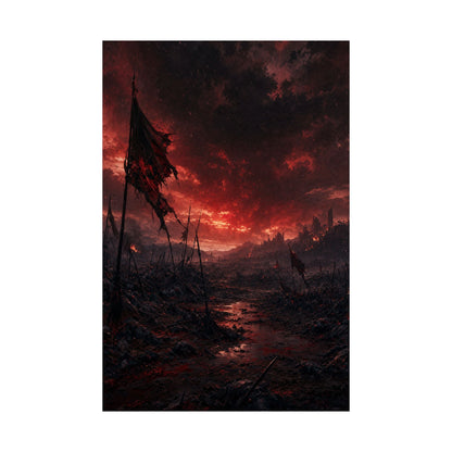 Ravaged Battlefield Under Storm Clouds - Dark Fantasy Art Print (Matte Poster) - Moikas