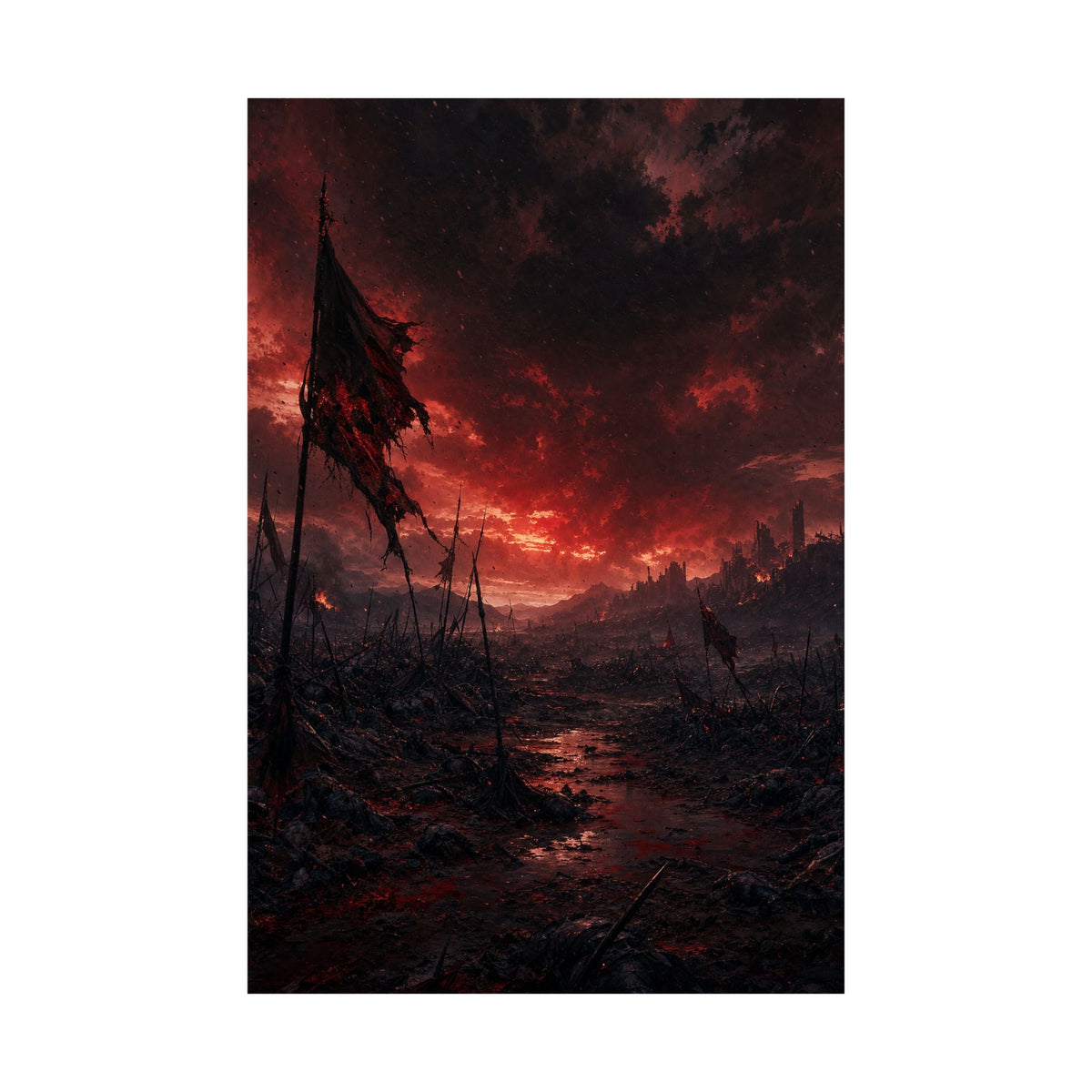 Ravaged Battlefield Under Storm Clouds - Dark Fantasy Art Print (Matte Poster) - Moikas
