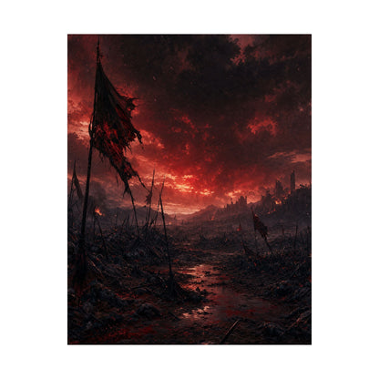 Ravaged Battlefield Under Storm Clouds - Dark Fantasy Art Print (Matte Poster) - Moikas