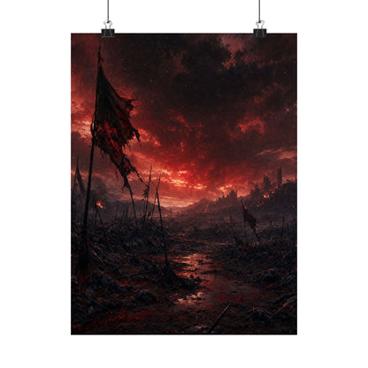 Ravaged Battlefield Under Storm Clouds - Dark Fantasy Art Print (Matte Poster) - Moikas