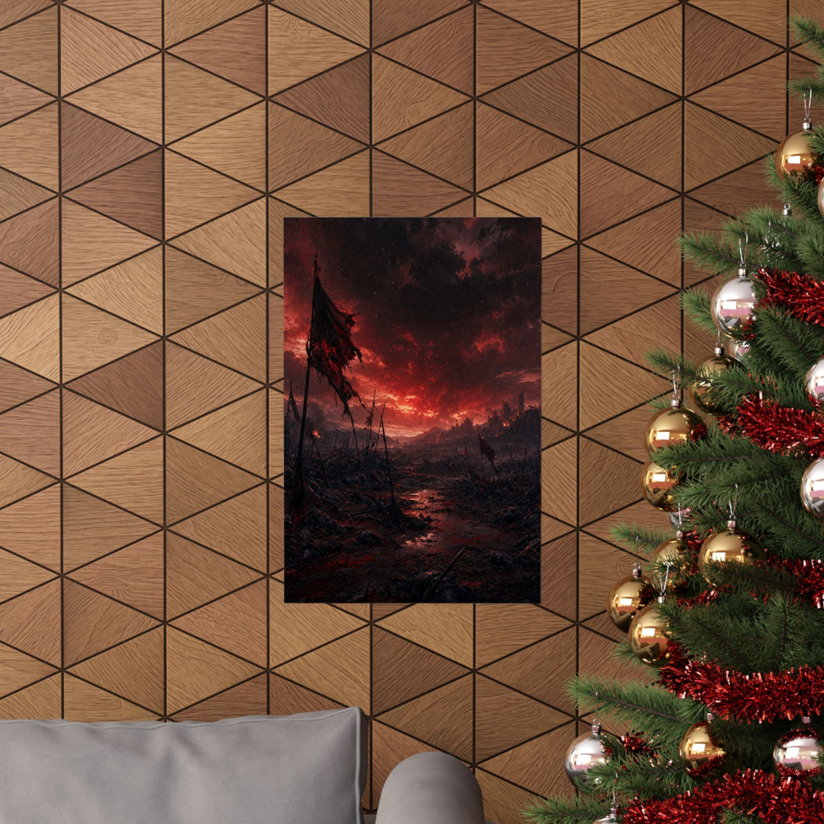 Ravaged Battlefield Under Storm Clouds - Dark Fantasy Art Print (Matte Poster) - Moikas