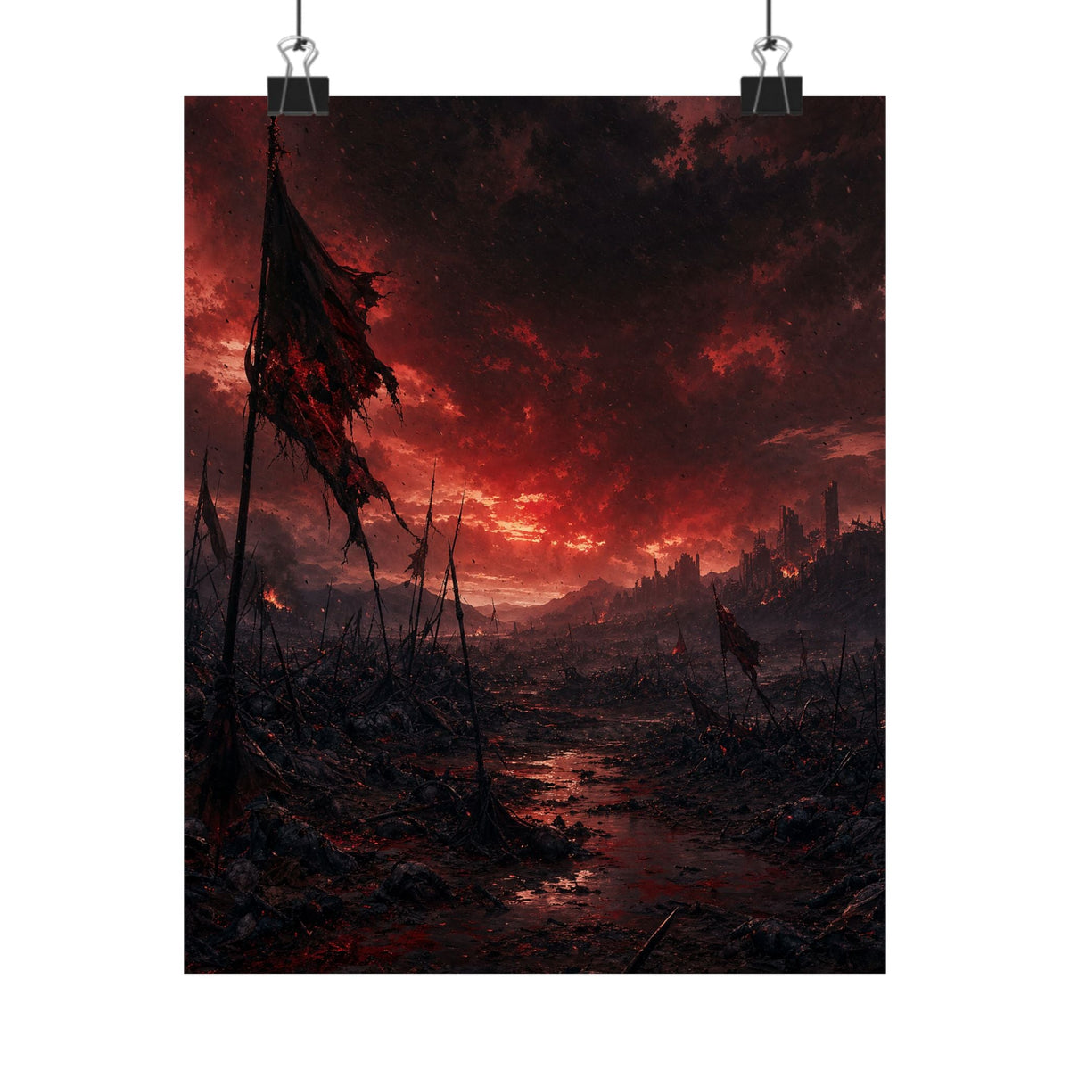 Ravaged Battlefield Under Storm Clouds - Dark Fantasy Art Print (Matte Poster) - Moikas