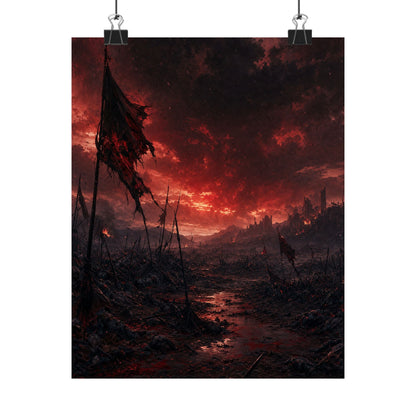 Ravaged Battlefield Under Storm Clouds - Dark Fantasy Art Print (Matte Poster) - Moikas