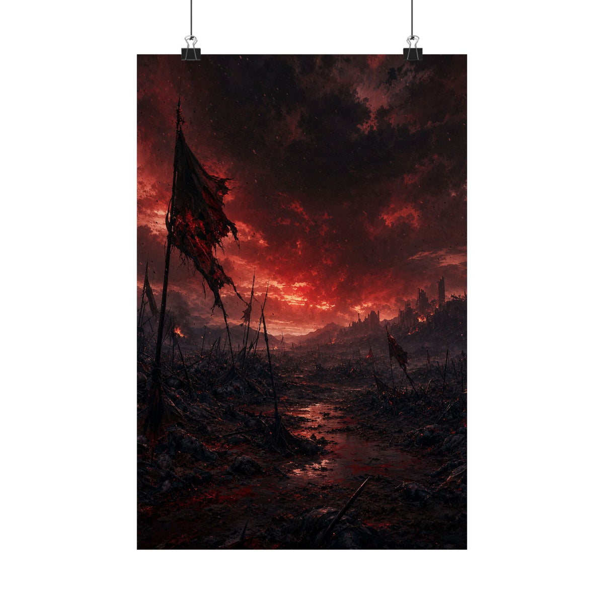 Ravaged Battlefield Under Storm Clouds - Dark Fantasy Art Print (Matte Poster) - Moikas