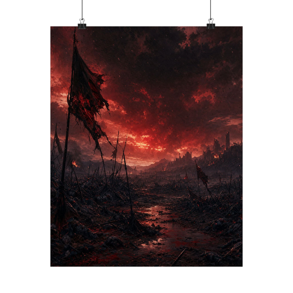 Ravaged Battlefield Under Storm Clouds - Dark Fantasy Art Print (Matte Poster) - Moikas