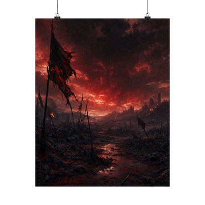 Ravaged Battlefield Under Storm Clouds - Dark Fantasy Art Print (Matte Poster) - Moikas