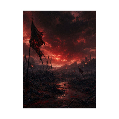 Ravaged Battlefield Under Storm Clouds - Dark Fantasy Art Print (Matte Poster) - Moikas