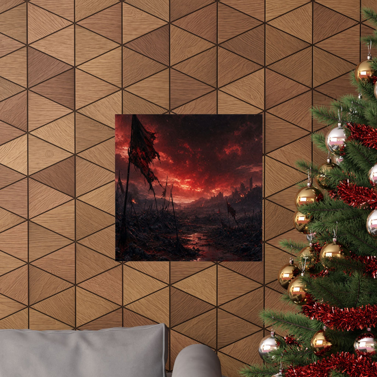 Ravaged Battlefield Under Storm Clouds - Dark Fantasy Art Print (Matte Poster) - Moikas