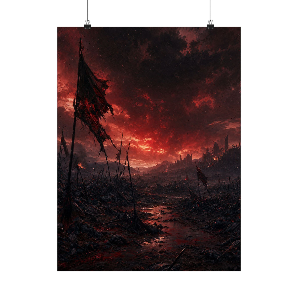 Ravaged Battlefield Under Storm Clouds - Dark Fantasy Art Print (Matte Poster) - Moikas