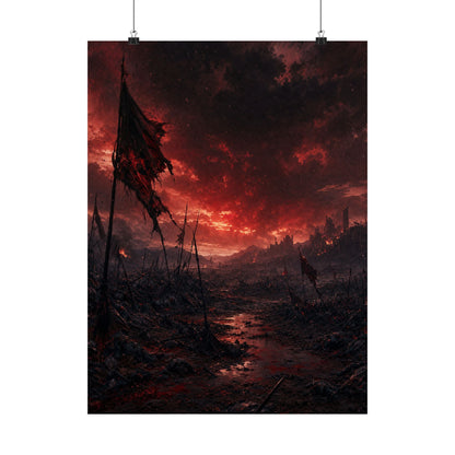 Ravaged Battlefield Under Storm Clouds - Dark Fantasy Art Print (Matte Poster) - Moikas