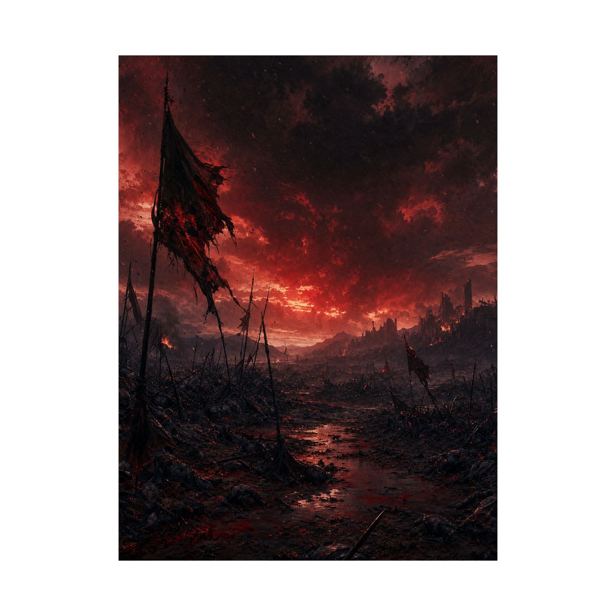 Ravaged Battlefield Under Storm Clouds - Dark Fantasy Art Print (Matte Poster) - Moikas