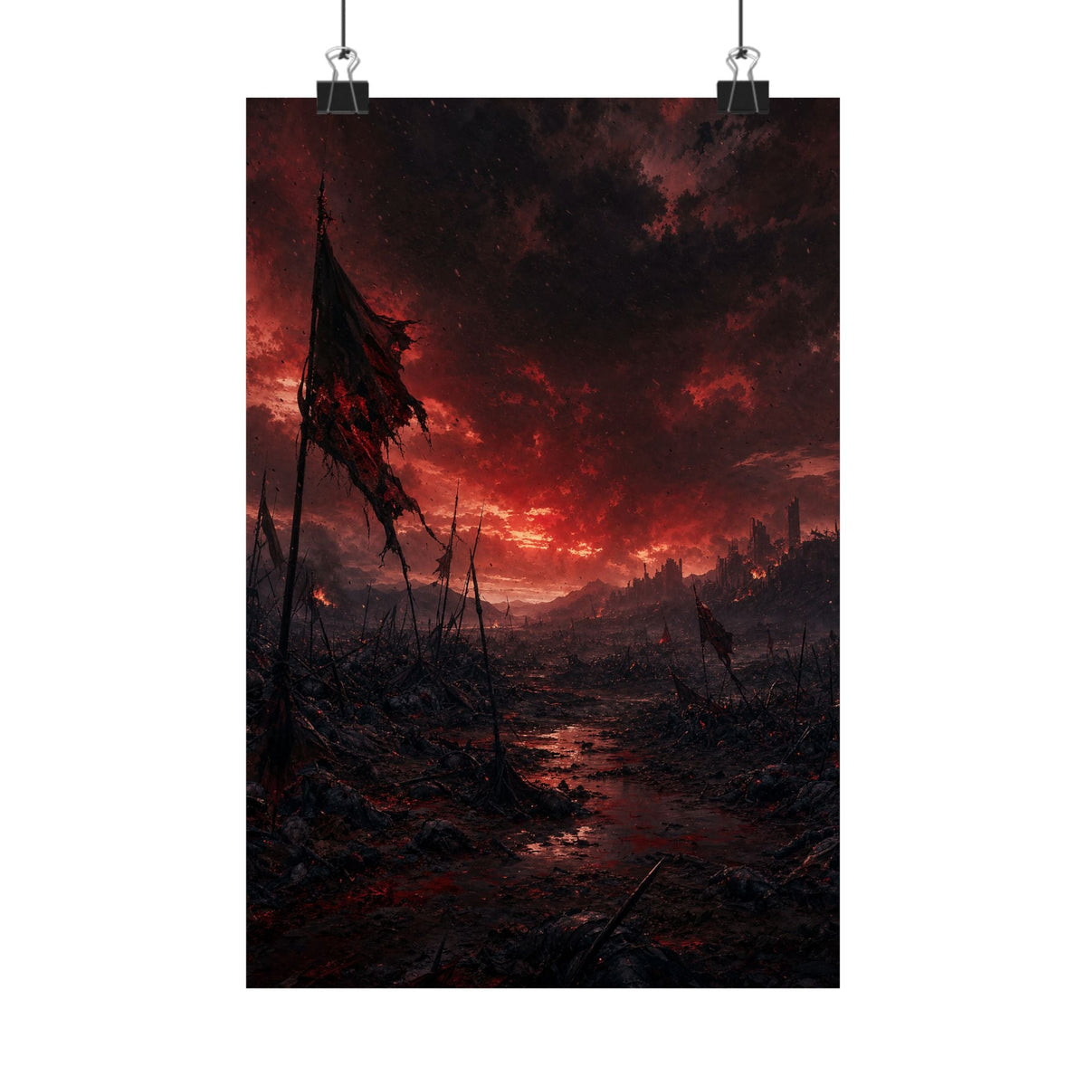 Ravaged Battlefield Under Storm Clouds - Dark Fantasy Art Print (Matte Poster) - Moikas