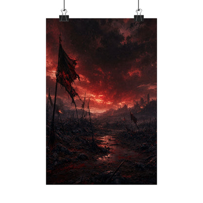 Ravaged Battlefield Under Storm Clouds - Dark Fantasy Art Print (Matte Poster) - Moikas