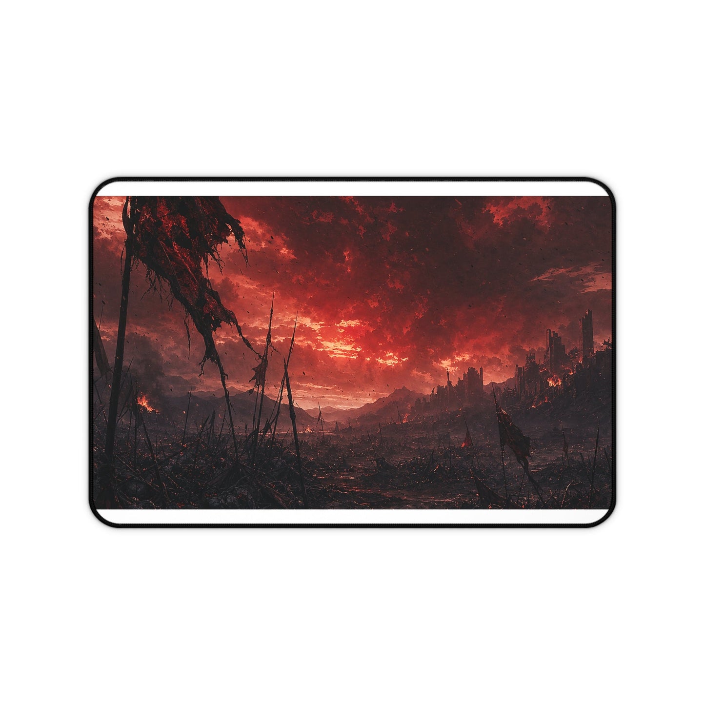 Ravaged Battlefield Under Storm Clouds - Dark Fantasy Gaming Desk Mat - Moikas