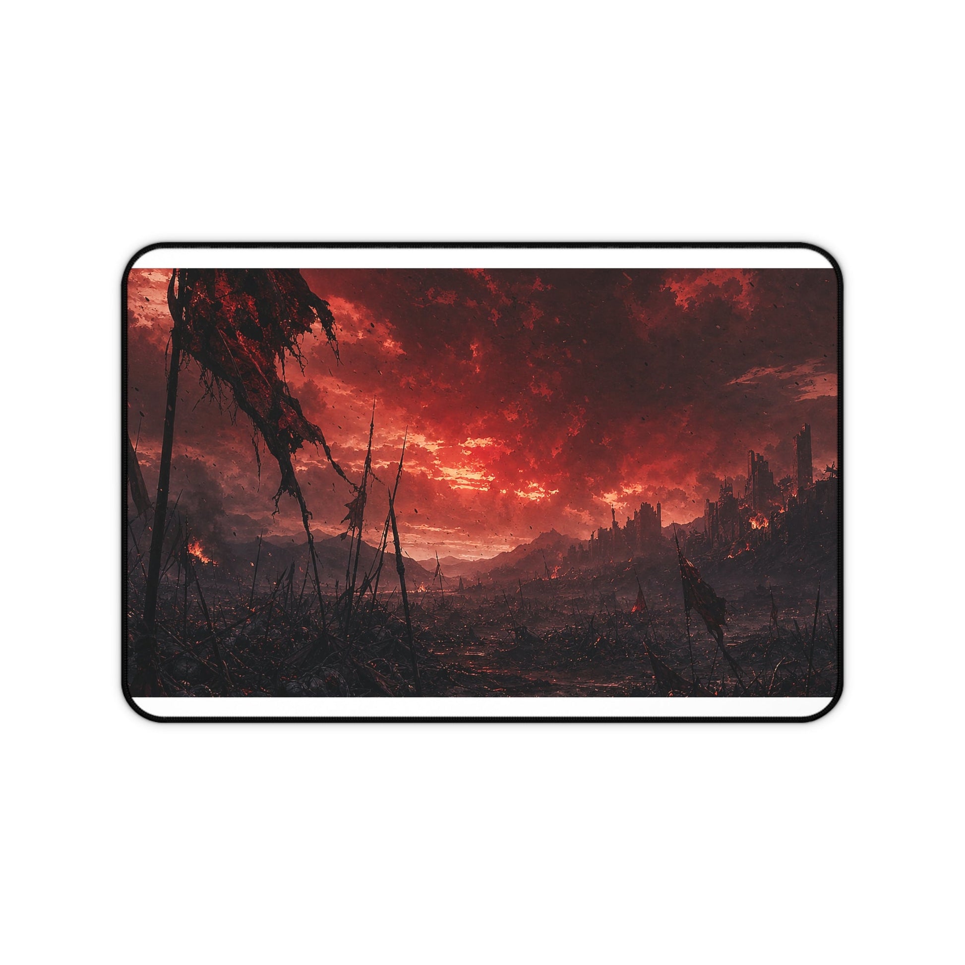 Ravaged Battlefield Under Storm Clouds - Dark Fantasy Gaming Desk Mat - Moikas