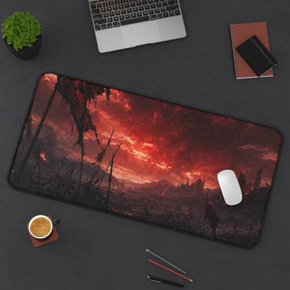 Ravaged Battlefield Under Storm Clouds - Dark Fantasy Gaming Desk Mat - Moikas