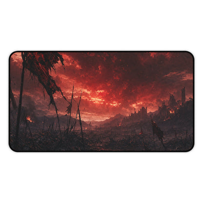Ravaged Battlefield Under Storm Clouds - Dark Fantasy Gaming Desk Mat - Moikas