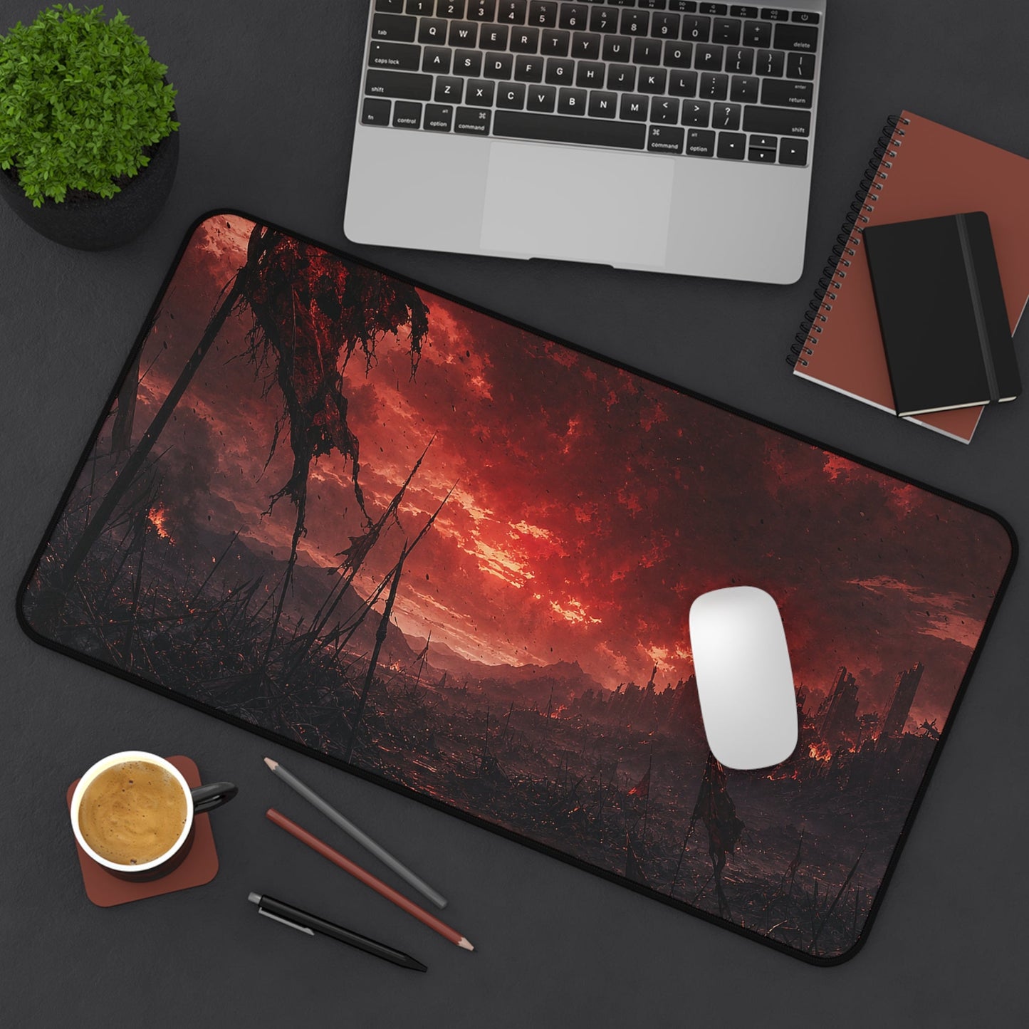 Ravaged Battlefield Under Storm Clouds - Dark Fantasy Gaming Desk Mat - Moikas