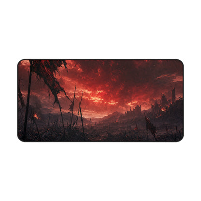 Ravaged Battlefield Under Storm Clouds - Dark Fantasy Gaming Desk Mat - Moikas