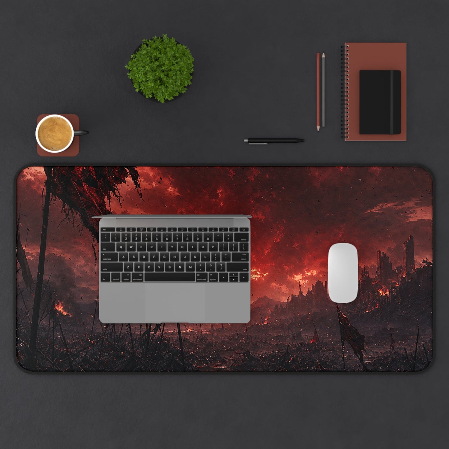 Ravaged Battlefield Under Storm Clouds - Dark Fantasy Gaming Desk Mat - Moikas