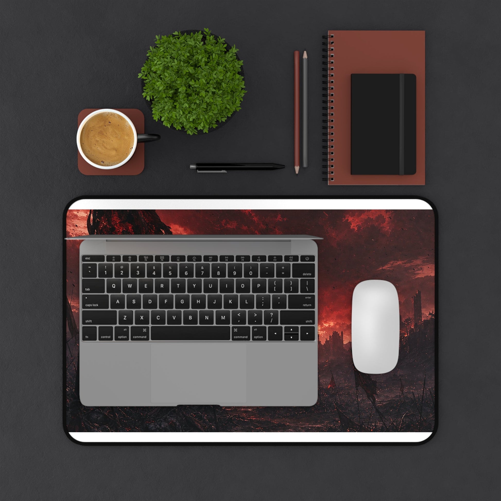 Ravaged Battlefield Under Storm Clouds - Dark Fantasy Gaming Desk Mat - Moikas