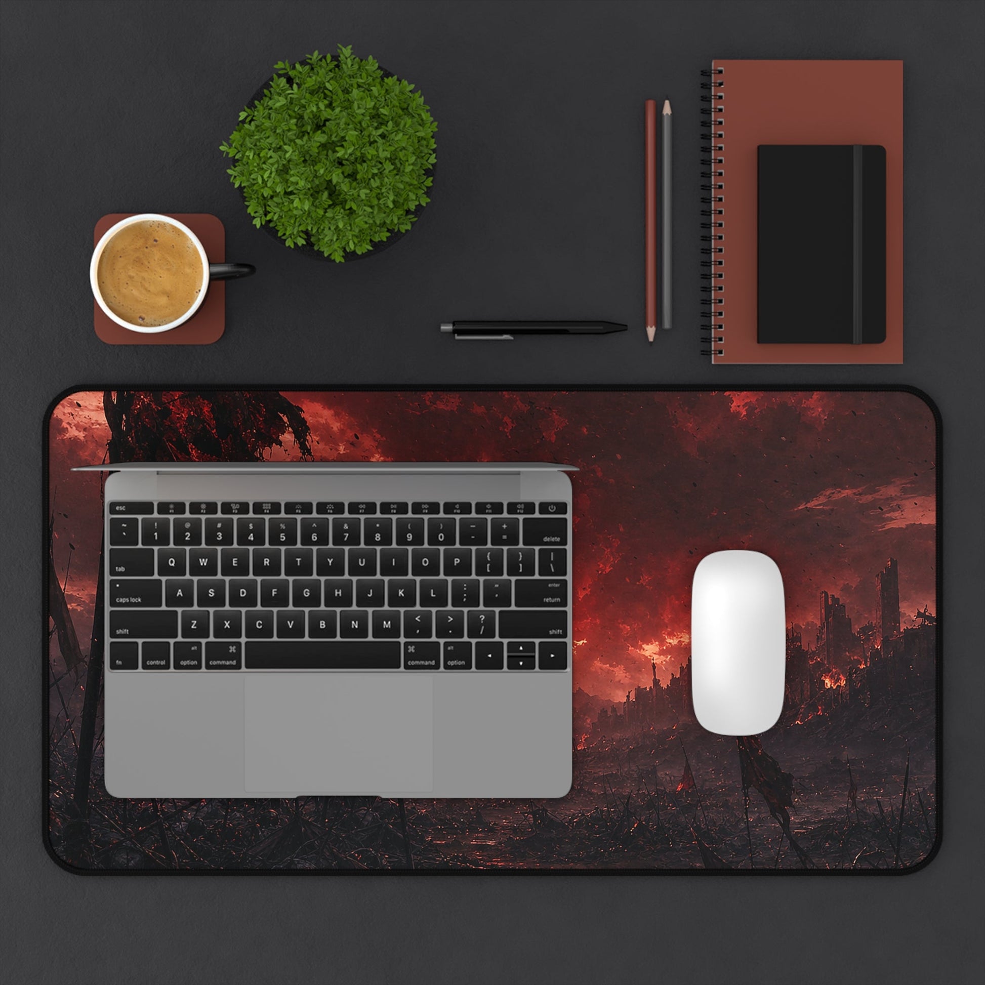 Ravaged Battlefield Under Storm Clouds - Dark Fantasy Gaming Desk Mat - Moikas