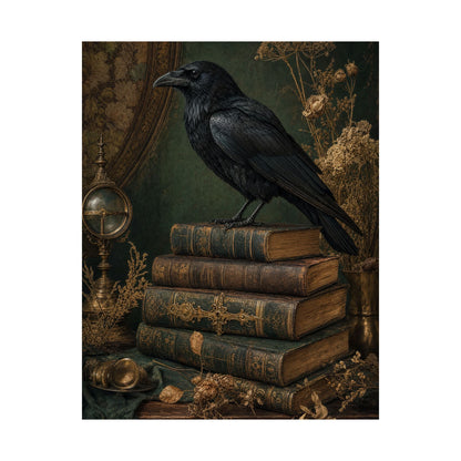 Raven On Stack Of Old Books - Dark Academia Art Print (Matte Poster) - Moikas