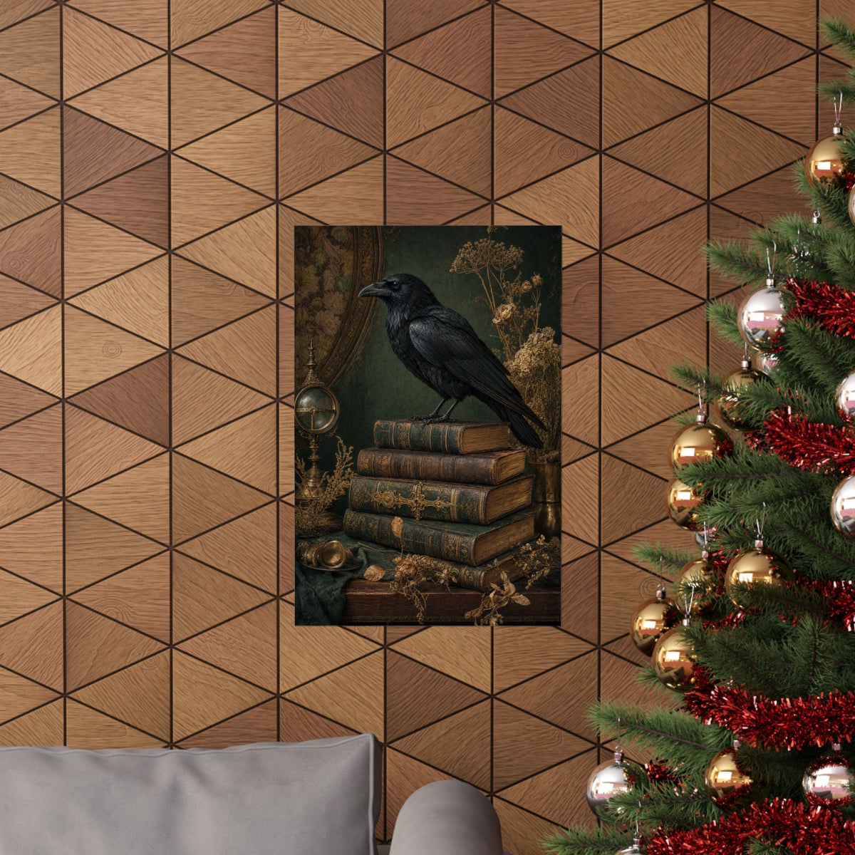 Raven On Stack Of Old Books - Dark Academia Art Print (Matte Poster) - Moikas