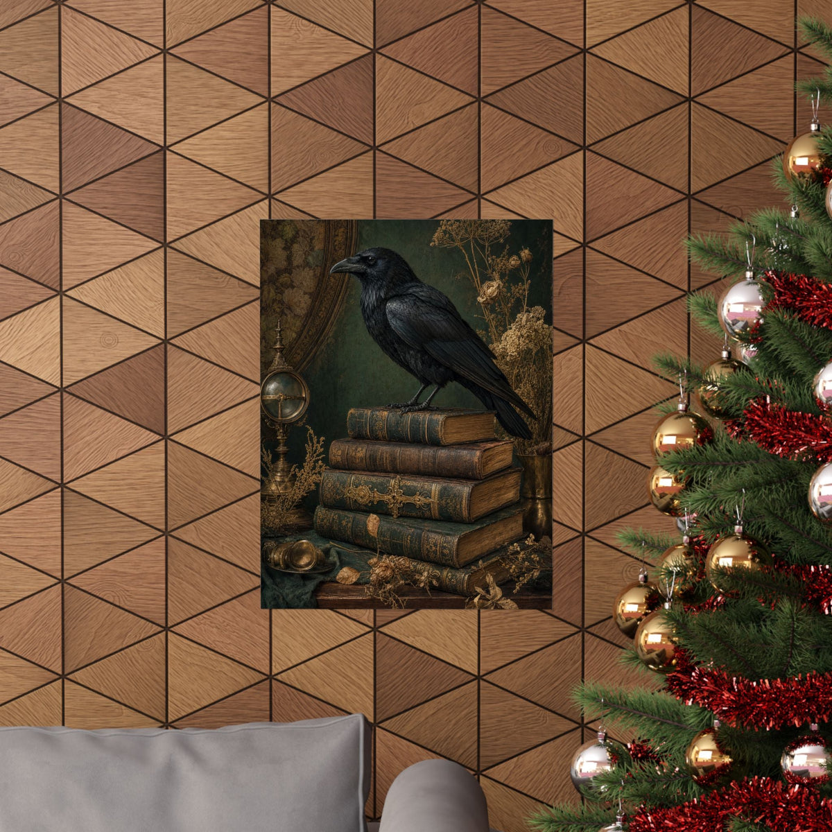 Raven On Stack Of Old Books - Dark Academia Art Print (Matte Poster) - Moikas
