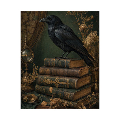 Raven On Stack Of Old Books - Dark Academia Art Print (Matte Poster) - Moikas