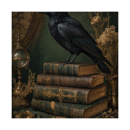 Raven On Stack Of Old Books - Dark Academia Art Print (Matte Poster) - Moikas