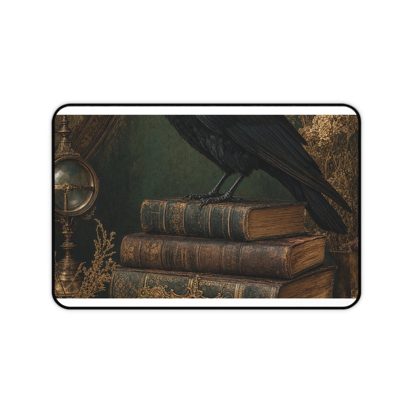 Raven On Stack Of Old Books - Dark Academia Gaming Desk Mat - Moikas