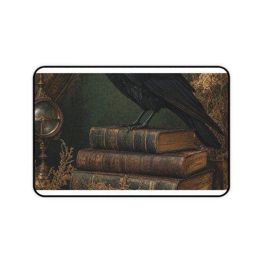 Raven On Stack Of Old Books - Dark Academia Gaming Desk Mat - Moikas