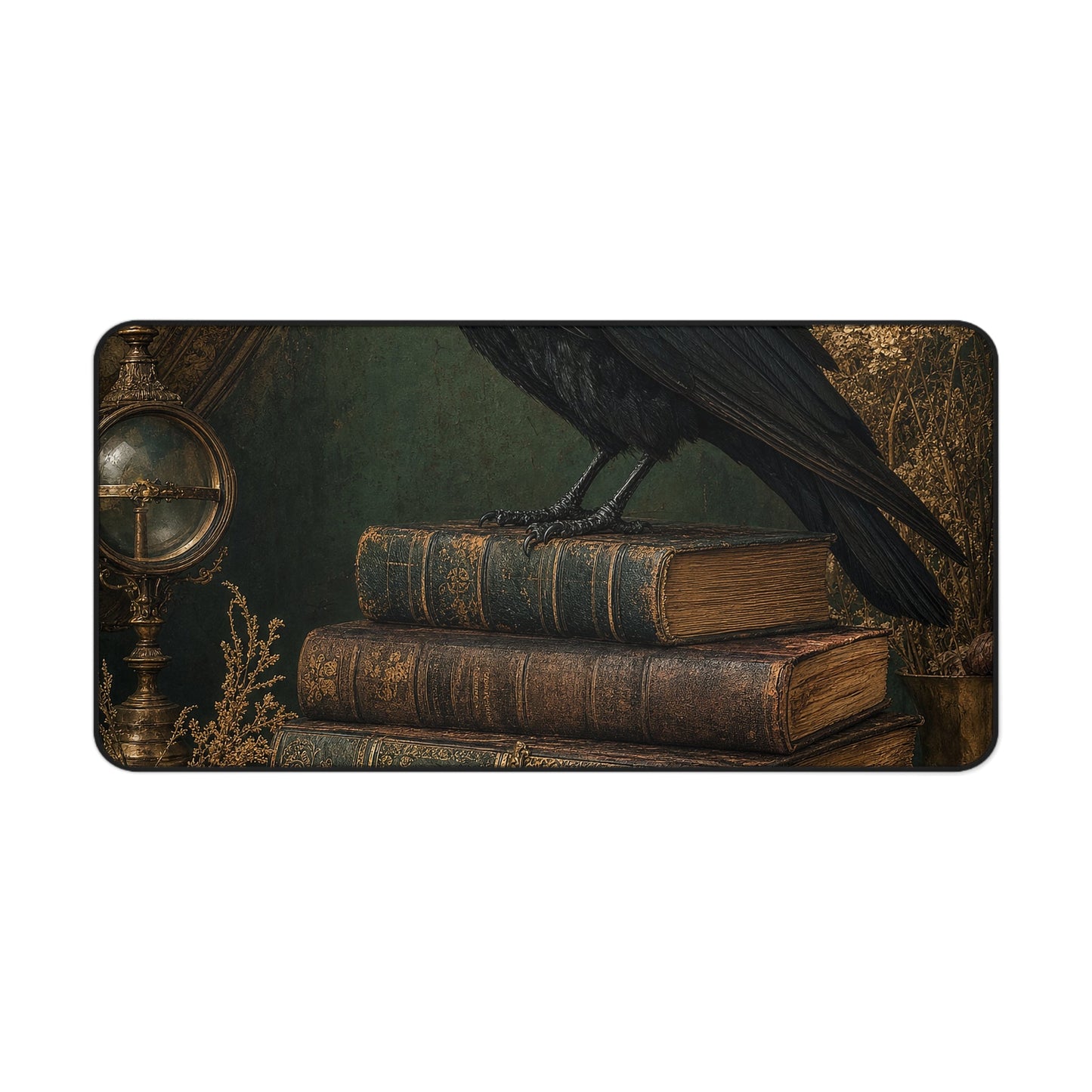 Raven On Stack Of Old Books - Dark Academia Gaming Desk Mat - Moikas