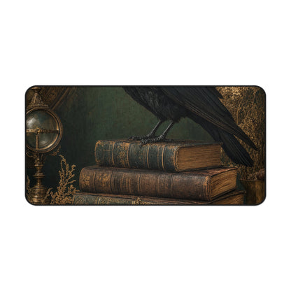 Raven On Stack Of Old Books - Dark Academia Gaming Desk Mat - Moikas