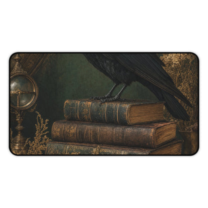 Raven On Stack Of Old Books - Dark Academia Gaming Desk Mat - Moikas