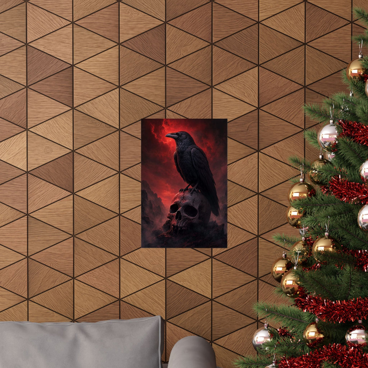 Raven Perched On Skull - Dark Fantasy Art Print (Matte Poster) - Moikas