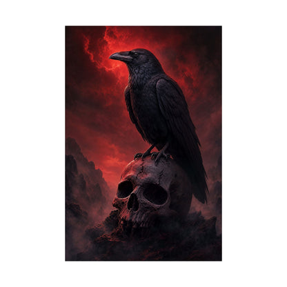 Raven Perched On Skull - Dark Fantasy Art Print (Matte Poster) - Moikas