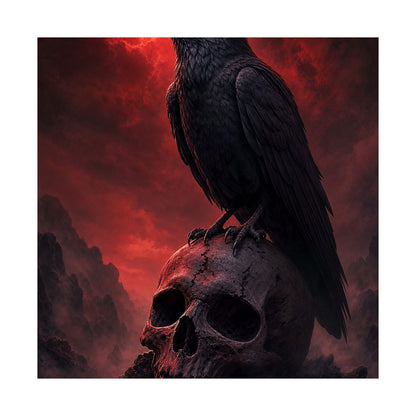 Raven Perched On Skull - Dark Fantasy Art Print (Matte Poster) - Moikas