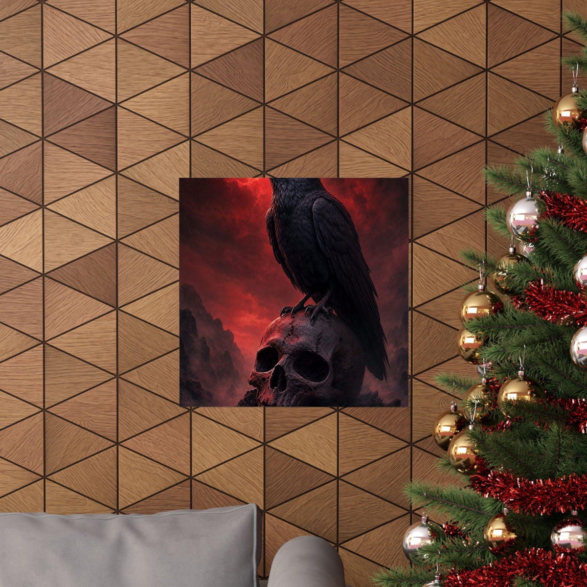 Raven Perched On Skull - Dark Fantasy Art Print (Matte Poster) - Moikas