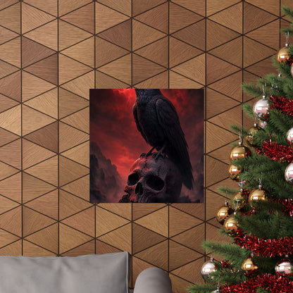 Raven Perched On Skull - Dark Fantasy Art Print (Matte Poster) - Moikas