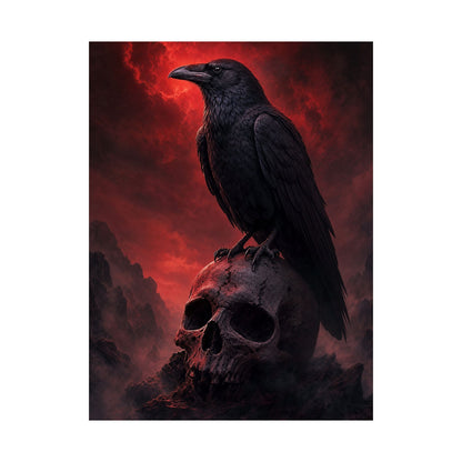 Raven Perched On Skull - Dark Fantasy Art Print (Matte Poster) - Moikas