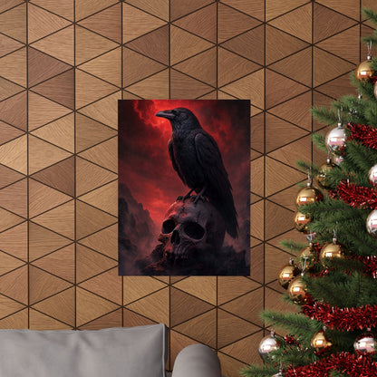 Raven Perched On Skull - Dark Fantasy Art Print (Matte Poster) - Moikas