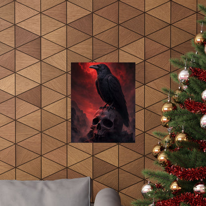Raven Perched On Skull - Dark Fantasy Art Print (Matte Poster) - Moikas