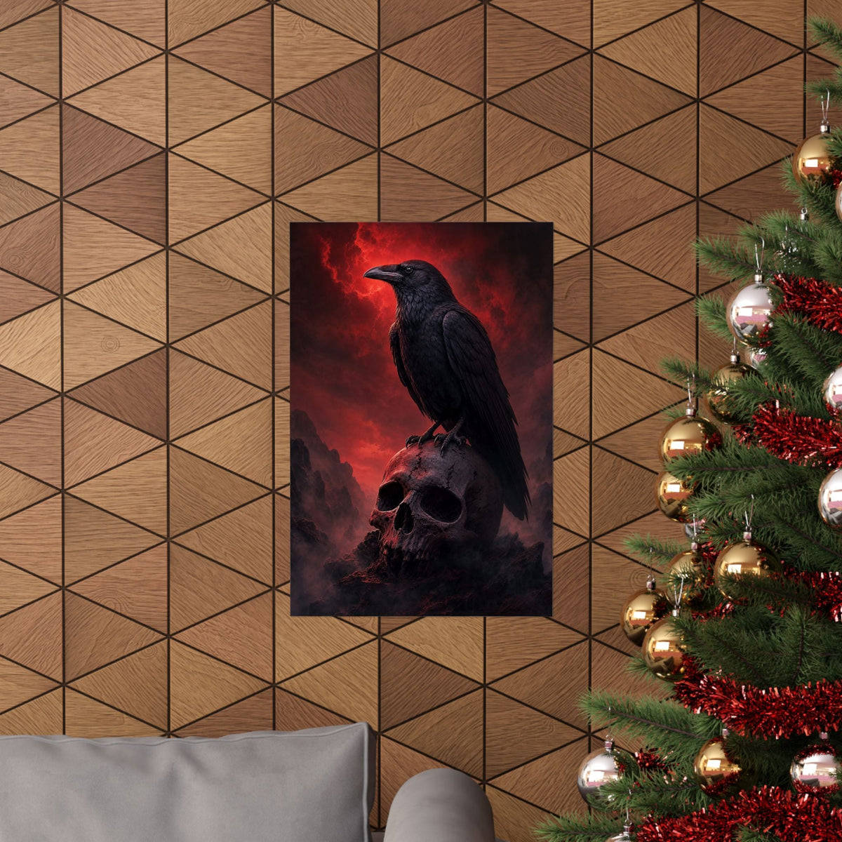Raven Perched On Skull - Dark Fantasy Art Print (Matte Poster) - Moikas